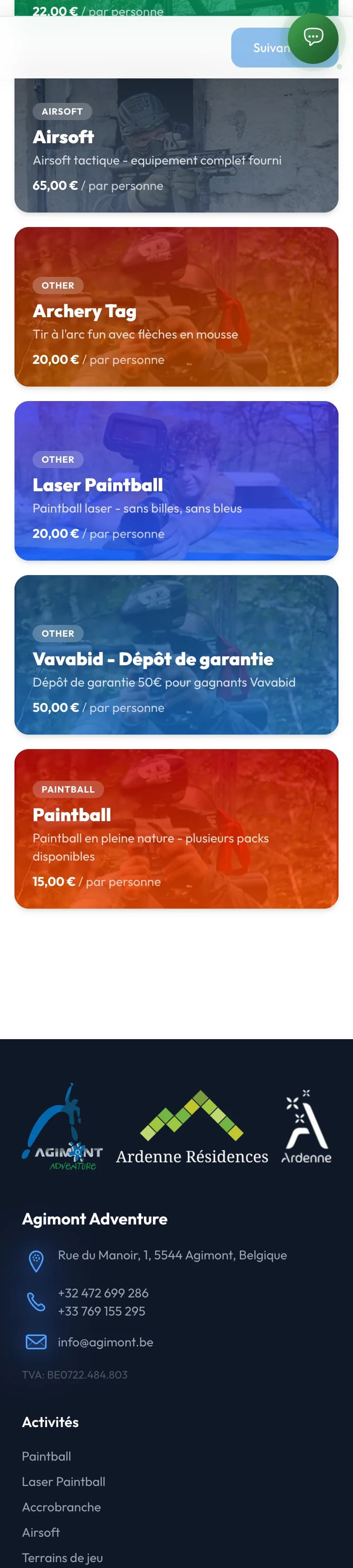 La réservation en ligne d'agimont.be, sur mobile