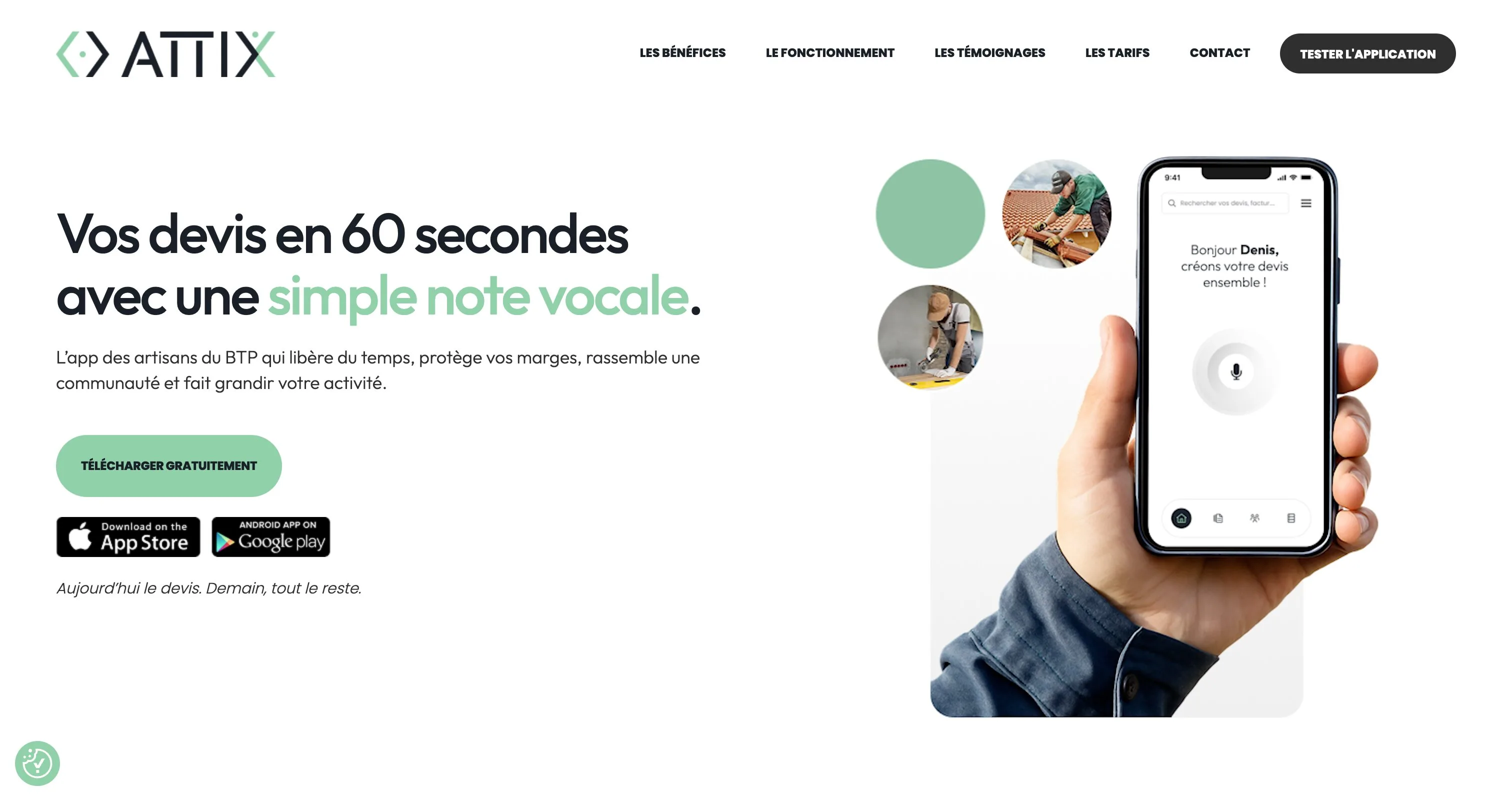 attix.io : la home de l'application et le détail des trois étapes du devis