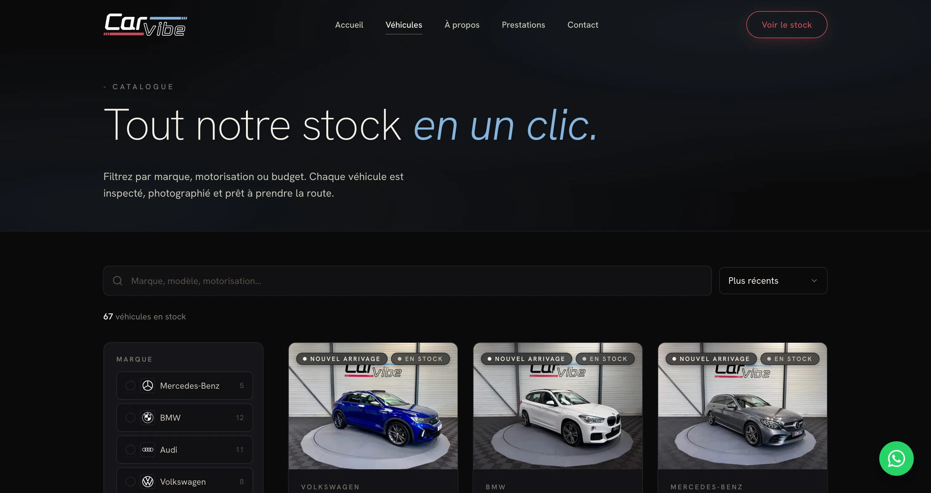 car-vibe.fr · le catalogue du stock et ses filtres