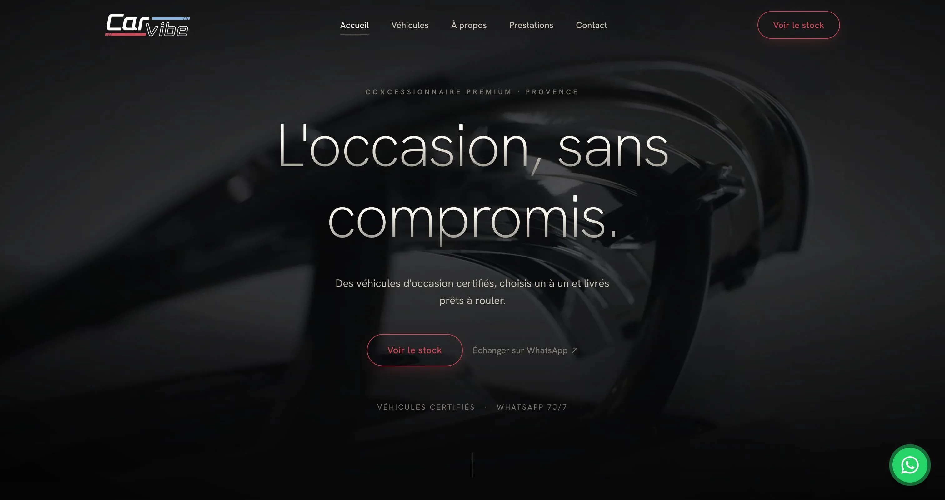 car-vibe.fr · la home et le catalogue du stock