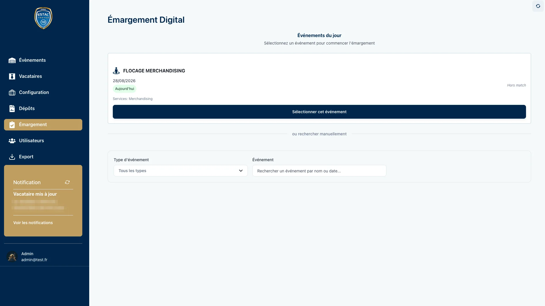 Estac Events · l'émargement digital, chiffres brouillés