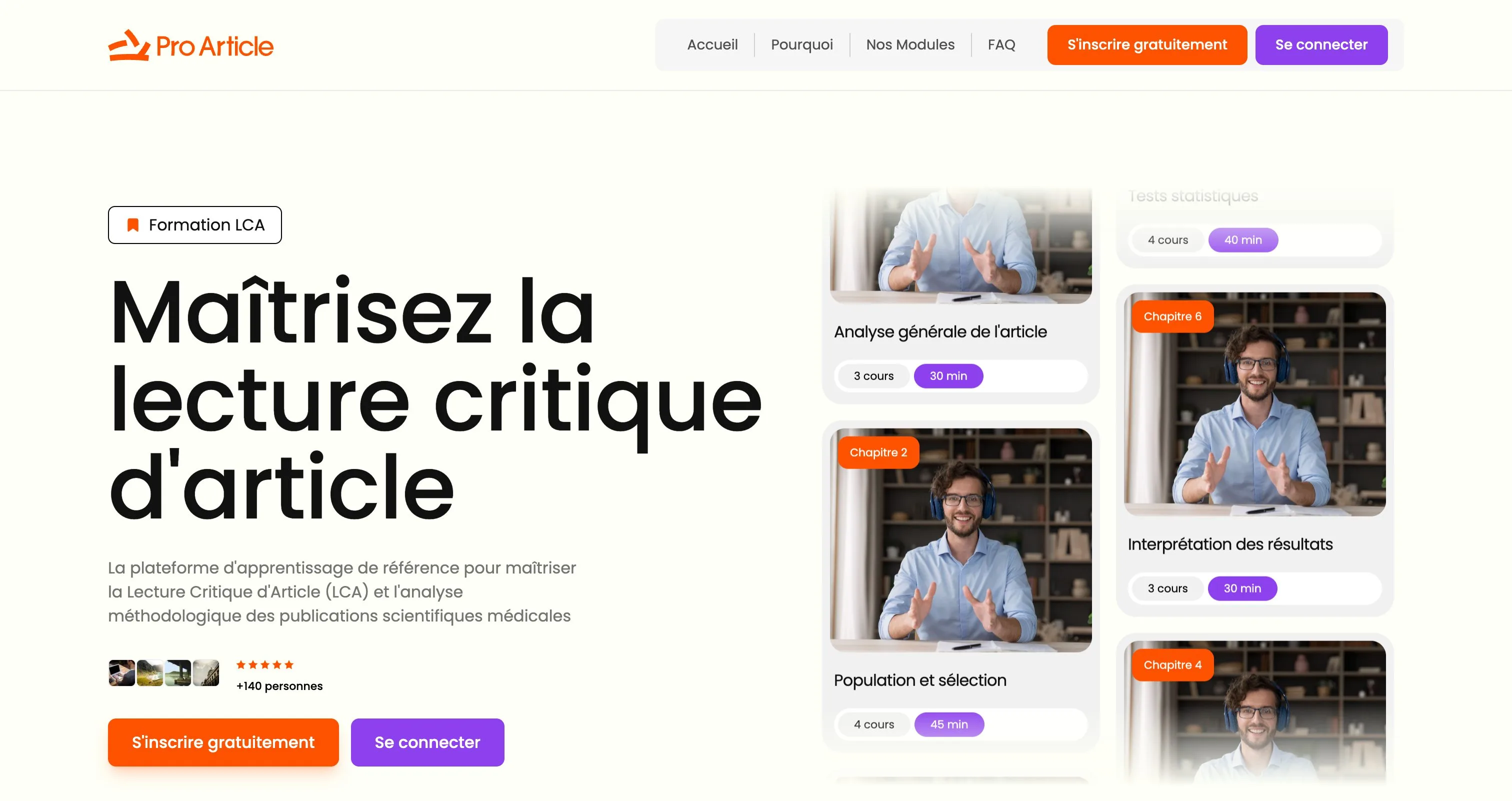 proarticle.fr : la home et les modules de la formation LCA