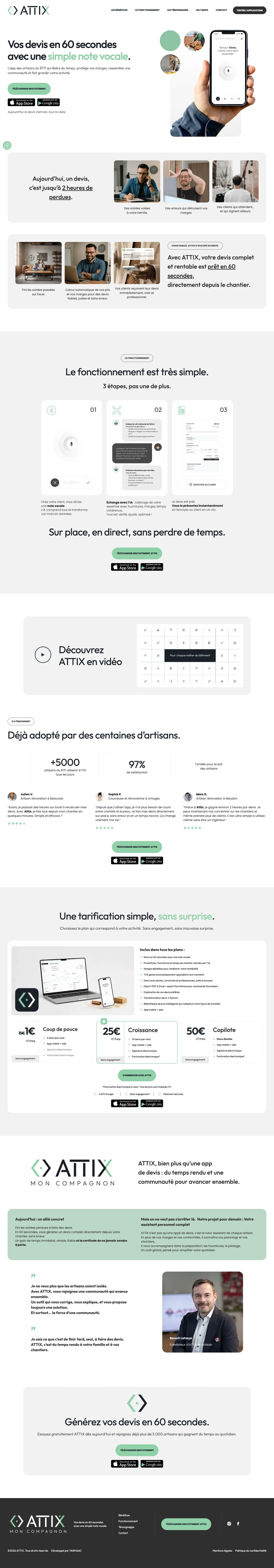 Attix · BTP · devis IA pour artisans : capture du site en ligne