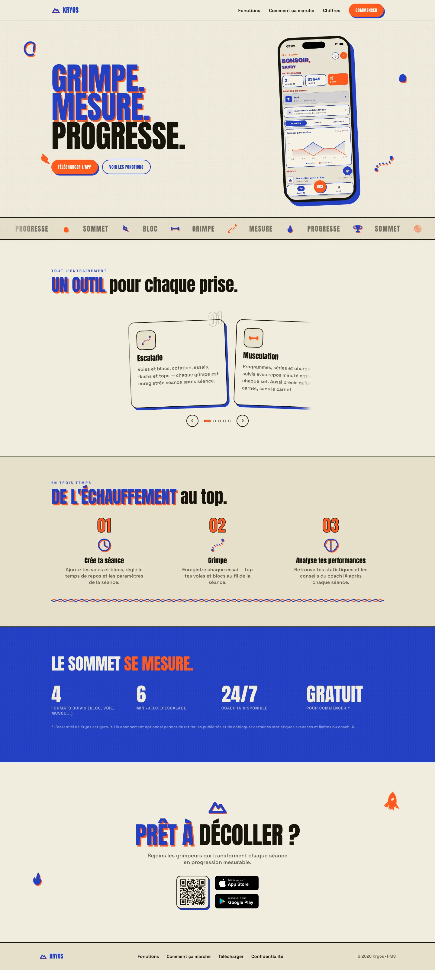 Kryos · Sport · escalade & entraînement : capture du site en ligne