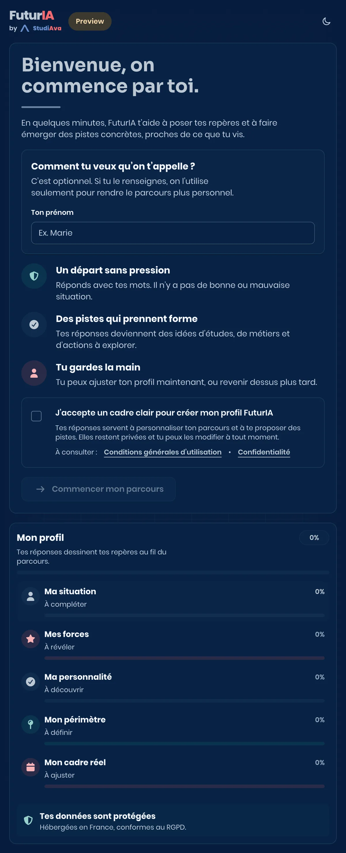 StudiAva · Éducation · orientation des jeunes : capture du site en ligne