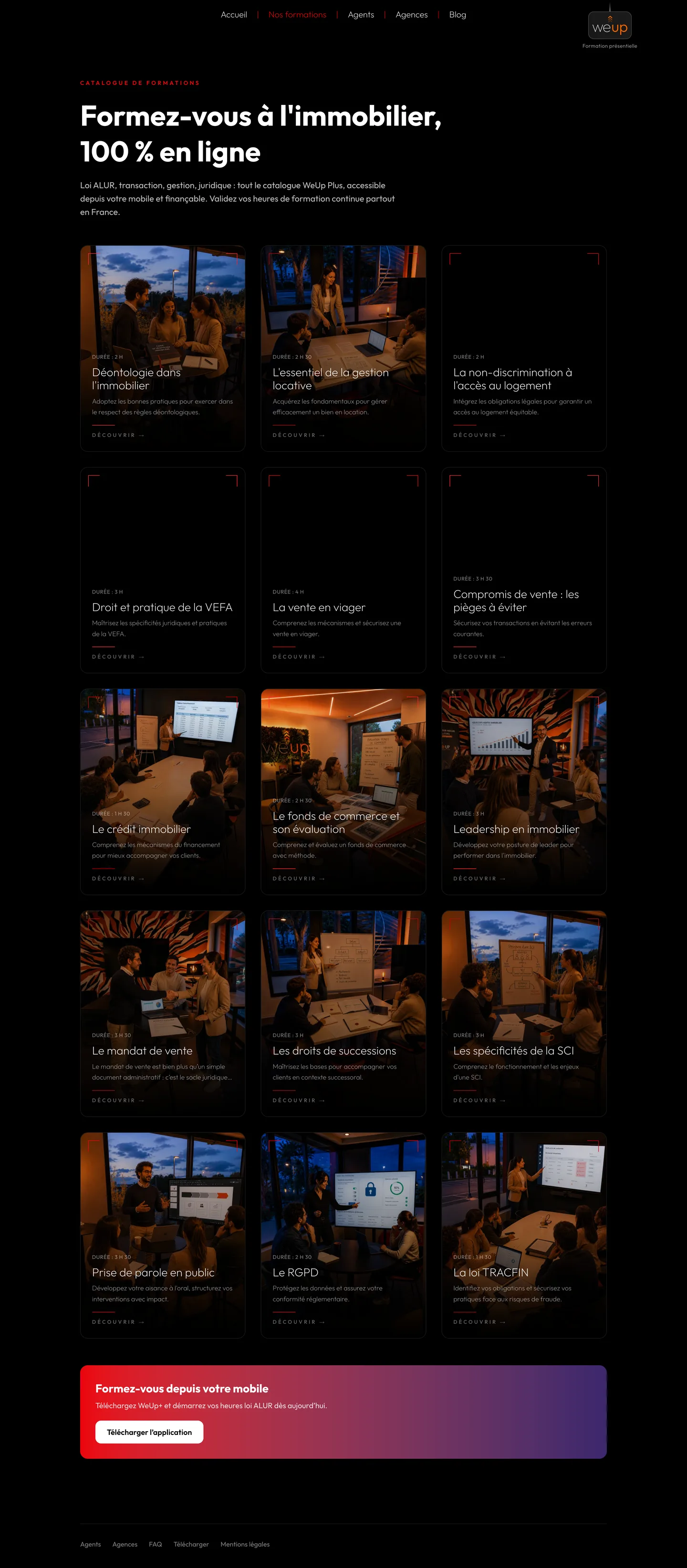 weUp+ · Immobilier · formation : capture du site en ligne