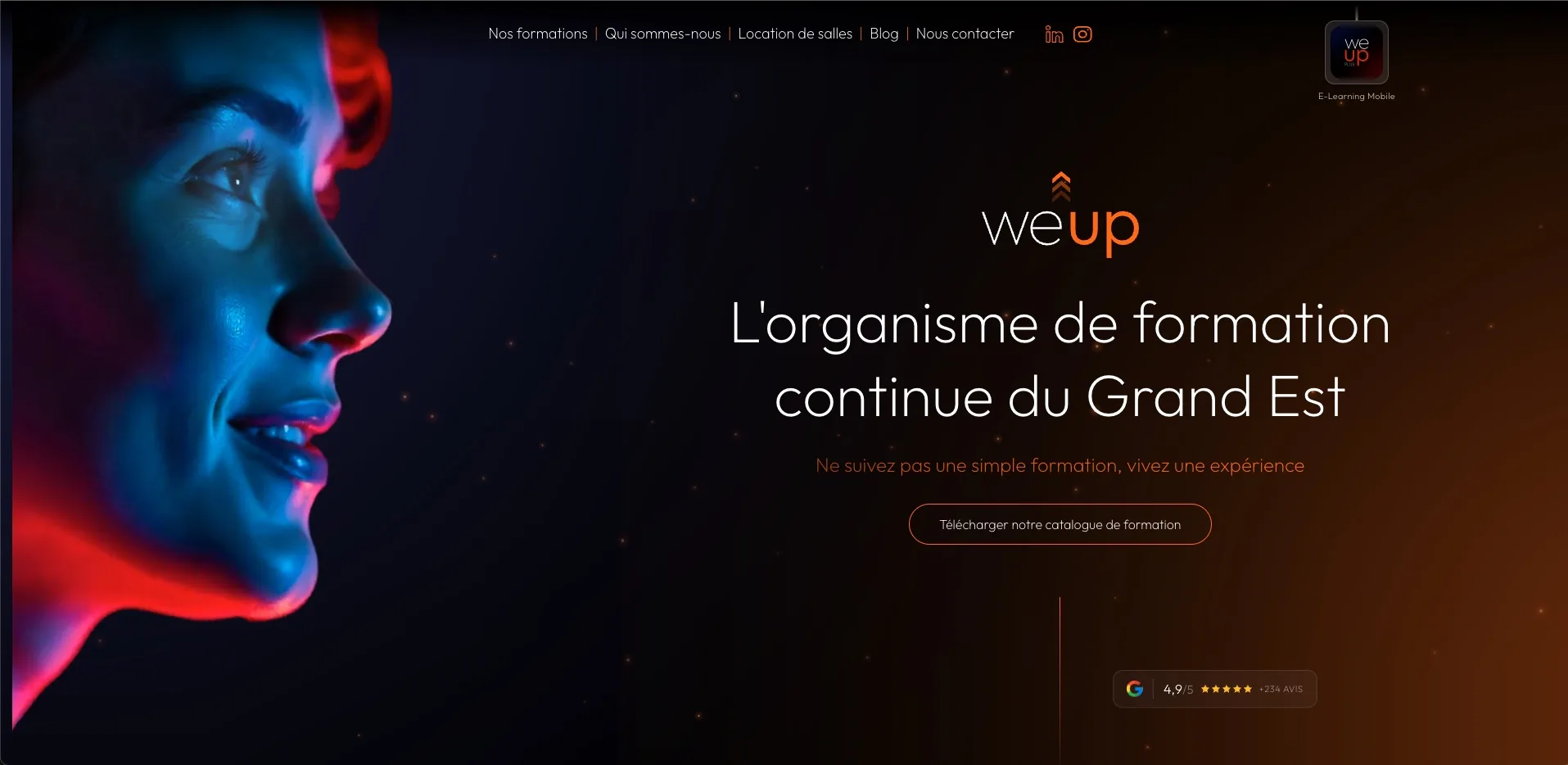 we-upformation.fr : la home et la grille des thématiques de formation