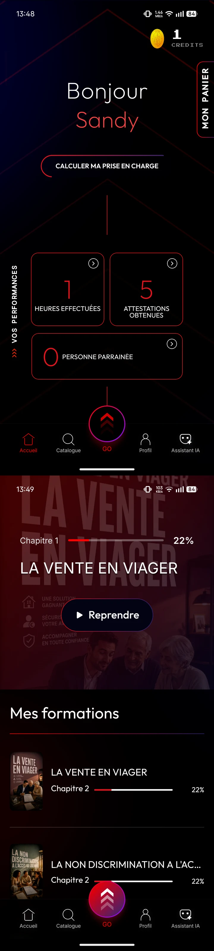 L'app weUp+ : l'accueil, la reprise d'une formation et le suivi Mes formations